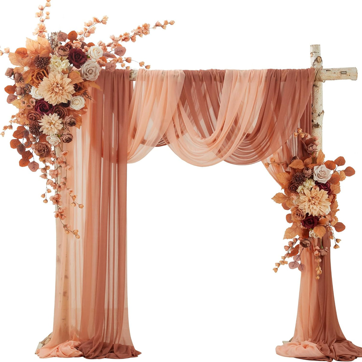 Artificial Wedding Arch Flowers Kit(Pack Of 4) 2Pcs Large Artificial Flower Swags With 2Pcs Draping Fabric For Wedding Party Ceremony Decoration(Burnt Orange)