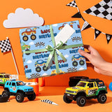 Truck Wrapping Paper - Mini Roll - 17 Inch X 9.8 Feet - Light Blue Happy Birthday Wrapping Paper For Kids Boys, Baby Shower, Car Lover