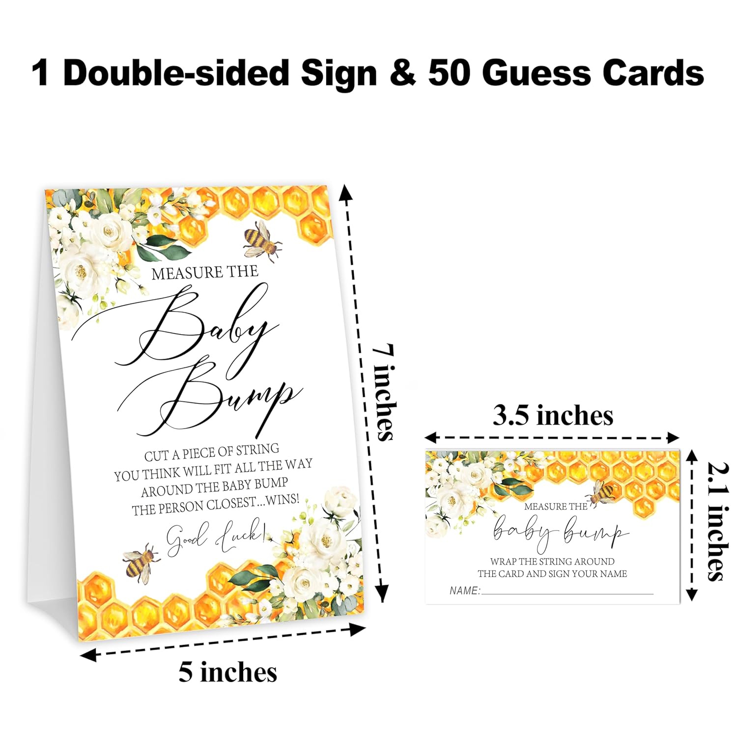 Baby In Bloom How Big Is Mommys Belly Game, Measure The Baby Bump Baby Shower Game, Honey Bee Baby Shower Party Decor & Supplies, 1 Sign & 50 Guess Cards-A11