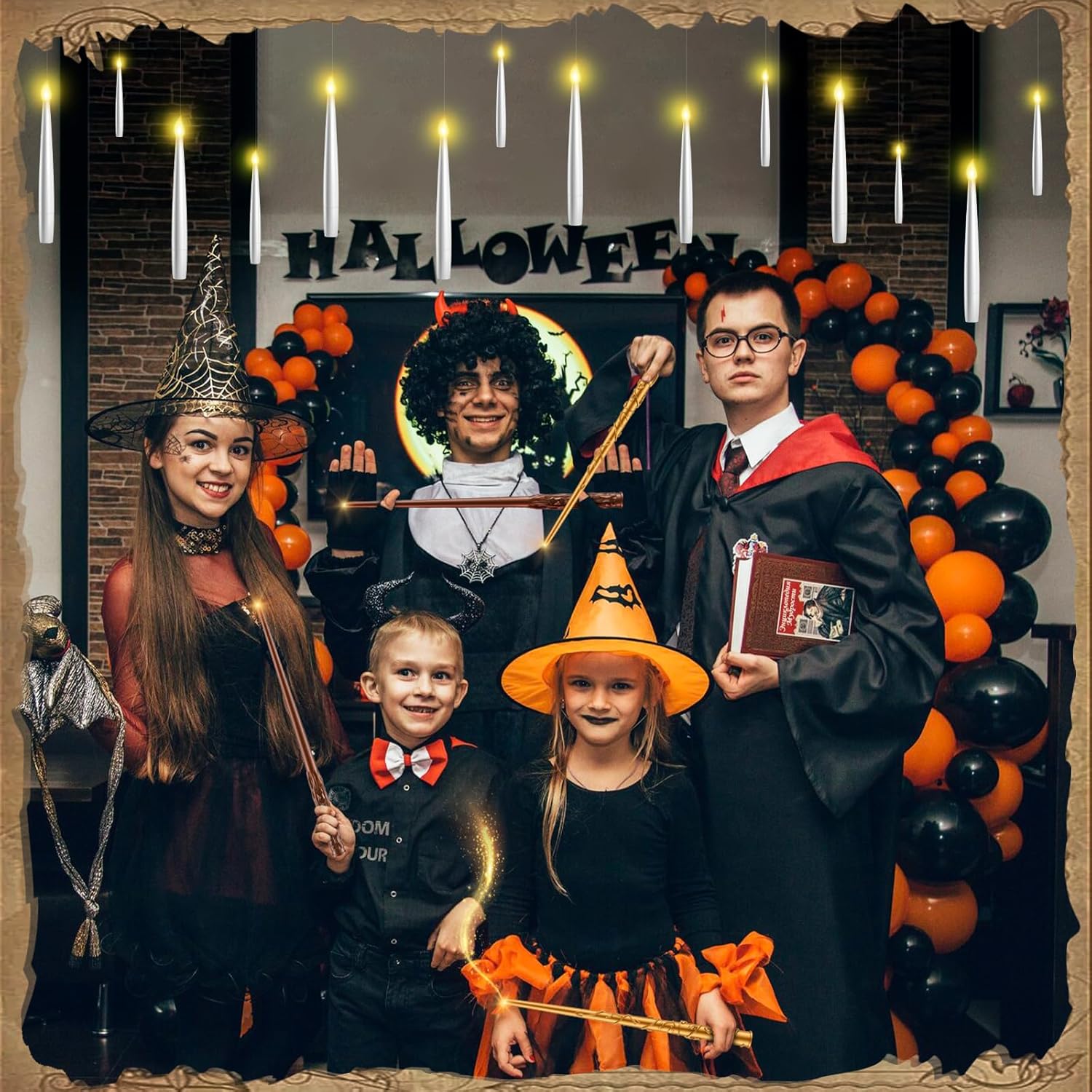 24 Pack Floating Candles With Wand Remote -Halloween Hanging Candle,Magic Flameless Taper Candles Floating Lights Gifts For Christmas Decorations Wedding Birthday Party Decor