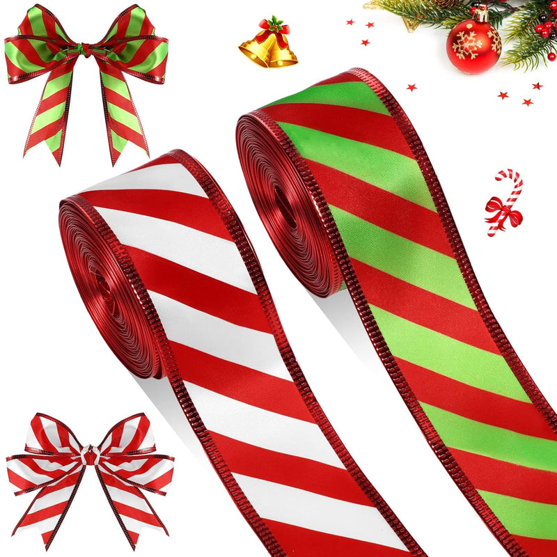 2 Rolls Ribbons For Christmas Tree Christmas Ribbon Wired Ribbon Satin