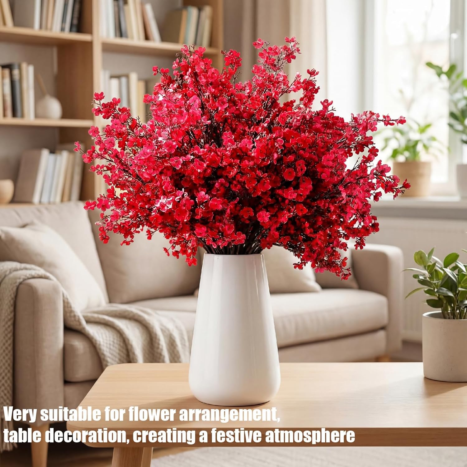 24 Pcs Babys Breath Silk Artificial Flowers Red Faux Flower 19.6 Inch Gypsophila Bouquets Bulk Burgundy Real Touch Floral For Vase Spring Decoration Home Office Table Centerpiece, Wine Red
