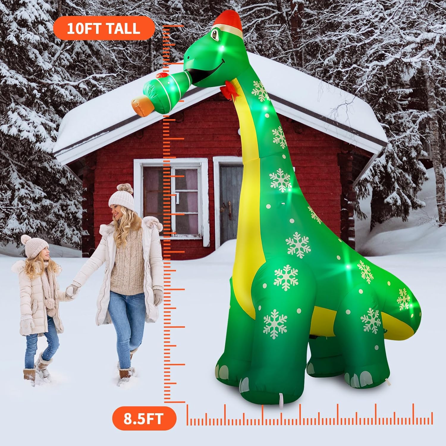 10Ft Christmas Inflatable Outdoor Decoration, Dinosaur Blow Up Inflatable Christmas Decorations Outside With Build-In Le