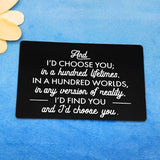Engraved Wallet Love Note Insert Anniversary Card Gifts For Men Women Husband Gifts From Wife Wedding Day Gift Boyfriend Gifts Valentines Day Jewelry I'D Choose You Metal Cards Birthday Card Gifts