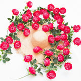 Bendable Artificial Flower Garland Faux Rose Vine Hanging Floral Garland For Wall Decor Trellis Fence Home Room Garden Wedding Decoration(Fuchsia, 2Pcs)