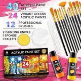52 Pcs Acrylic Paint Set - 36 Colors (2Oz/60Ml) With Brushes, Knives & Palette - Rich Pigments Gifts For Adults, Artists & Beginners - Painting On Canvas, Ceramic, Rock, Wood