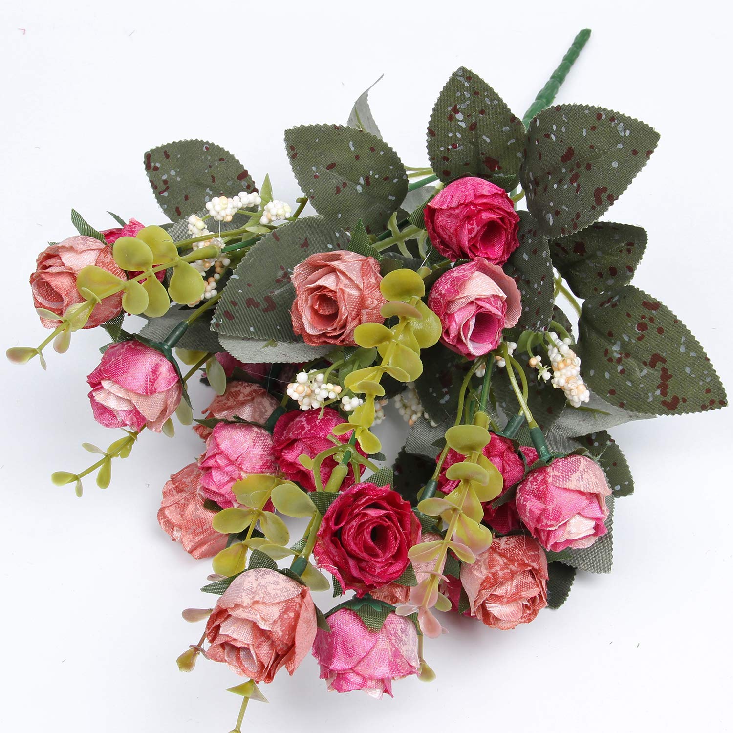 21 Heads Silk Rose Bouquet Artificial Flowers Mini Rose For Diy Wedding Bouquets Centerpieces Bridal Shower Party Home Decorations,Pack Of 4 ?Rose Red?
