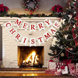 Christmas Burlap Banner Felt Merry Christmas Banner Pre-Assembled White Red Xmas Bunting Garland Celebration Hanging Decorations For Christmas Party Supplies Home Decoration