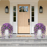 Artificial Hanging Daisy Flowers, Uv Resistant Plastic Fake Flowers For Outdoor Indoor Garden Porch Patio Balcony Decor, 2 Upright Stems + 2 Hanging Vines Combo, Double Purple