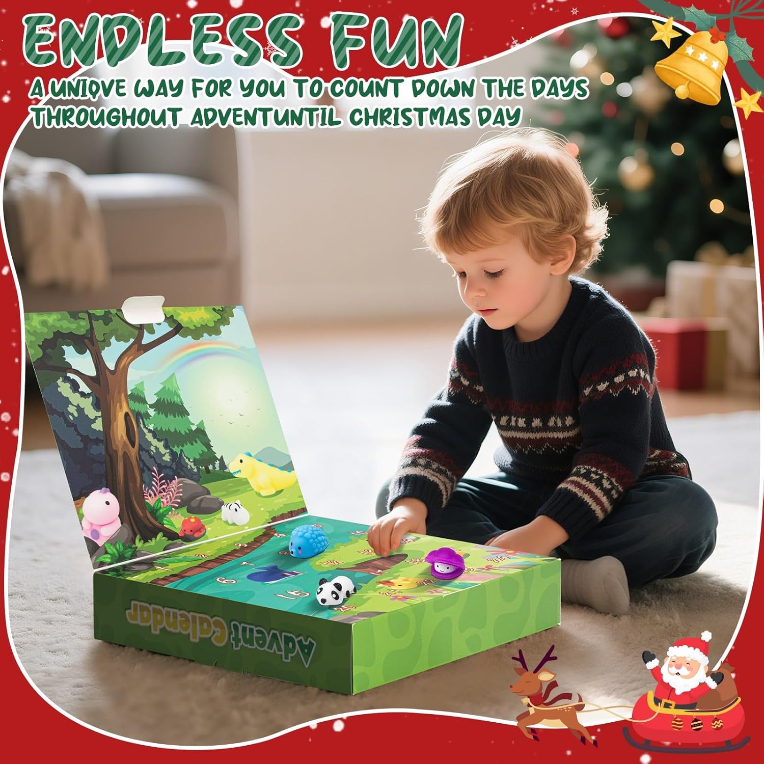 Advent Calendar 2025 With 3 Cute Jumbo Dinosaur And 21 Mochi Squishy Toys - 24 Days Christmas Countdown Calendar Gifts For Kids Boys Teen Toddlers (Animals)