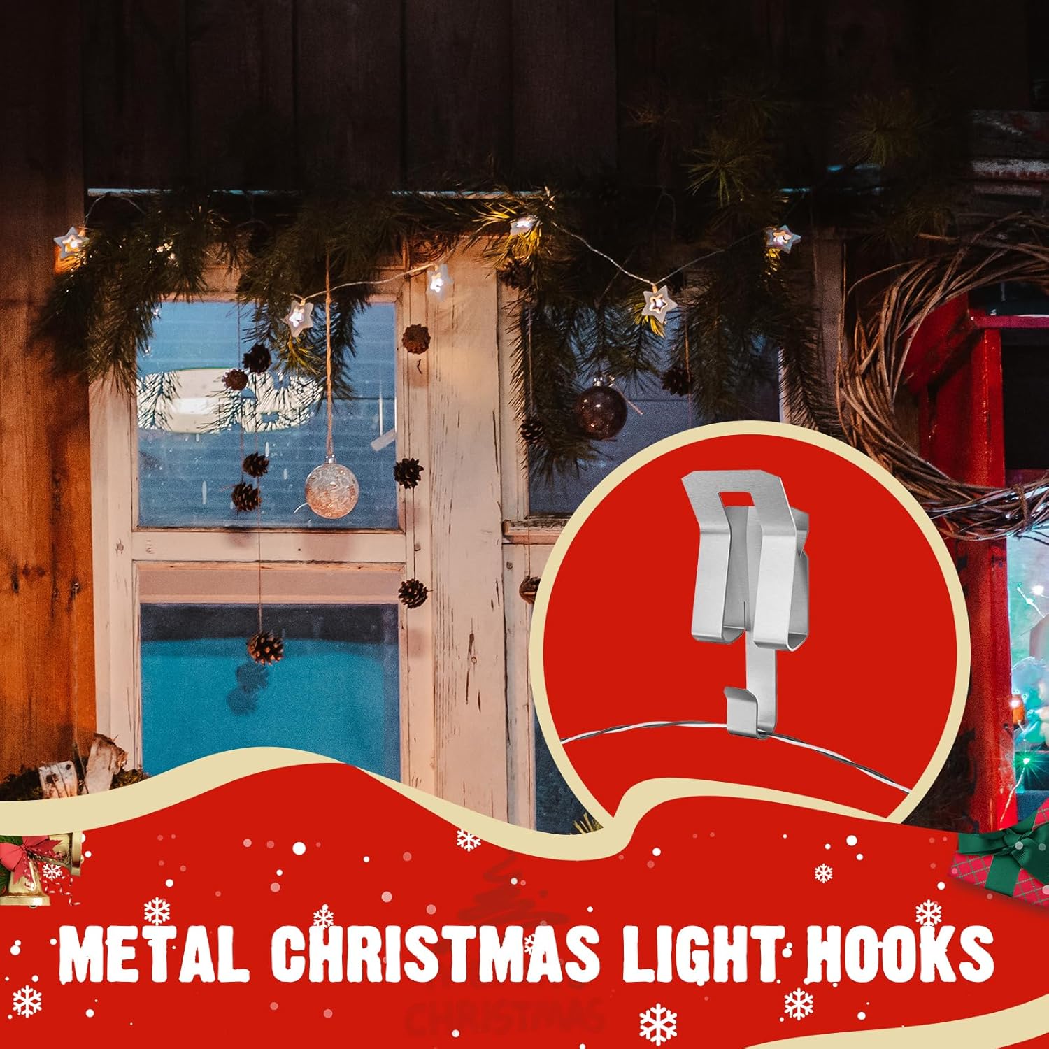 Christmas Light Clips Metal Christmas Lights Hooks For Outdoor Seasonal Lighting Gutter Clips For Eaves Hangable Festive Christmas Outdoor Decorations Christmas Holiday Decorations 50 Pcs