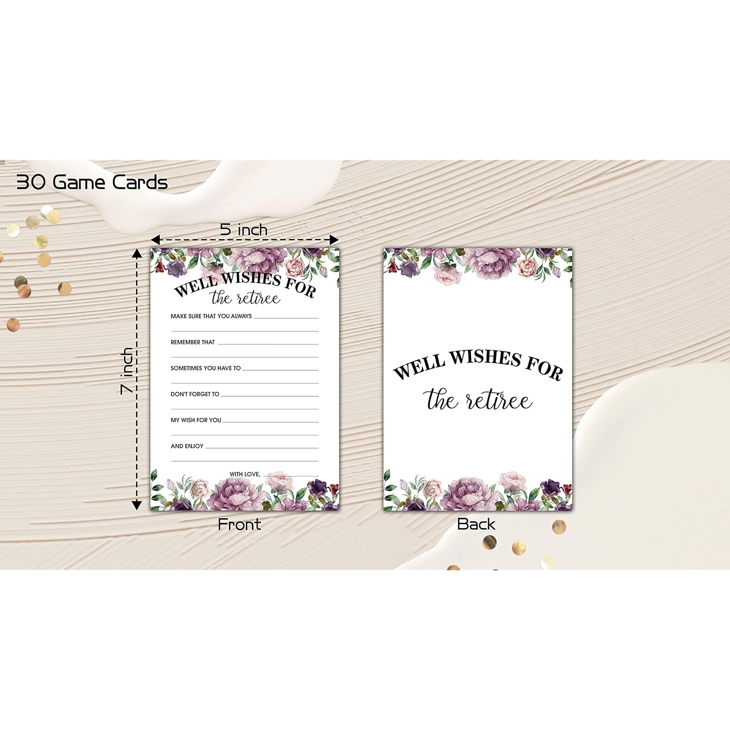 Retirement Party Games, Well Wishes For The Retiree Co-Worker Retirement Party Game Card, Purple Floral Retirement Party Ideas Activities Supplies Decorations(30 Game Cards) - B05