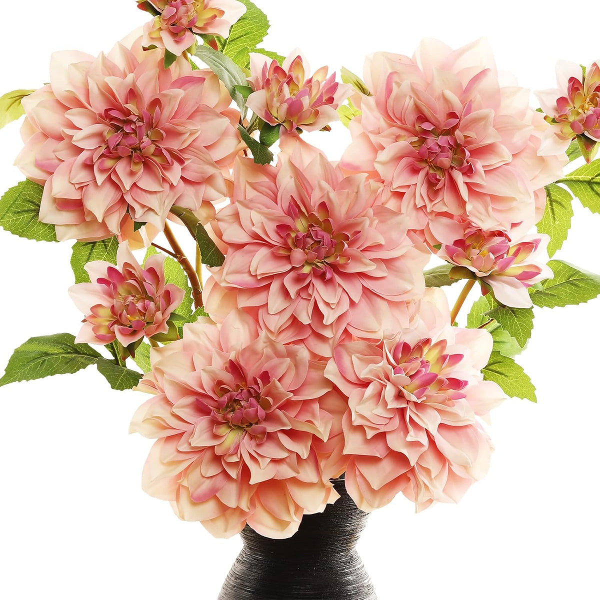 Silk Dahlia Artificial Flowers 24 Inch Long Stem - 5 Pack Fake Flowers For Wedding Bouquets,Home Decor,Fall Decor,Table Arrangements - Realistic Looking Faux Dahlia Floral Stems(Pink1)