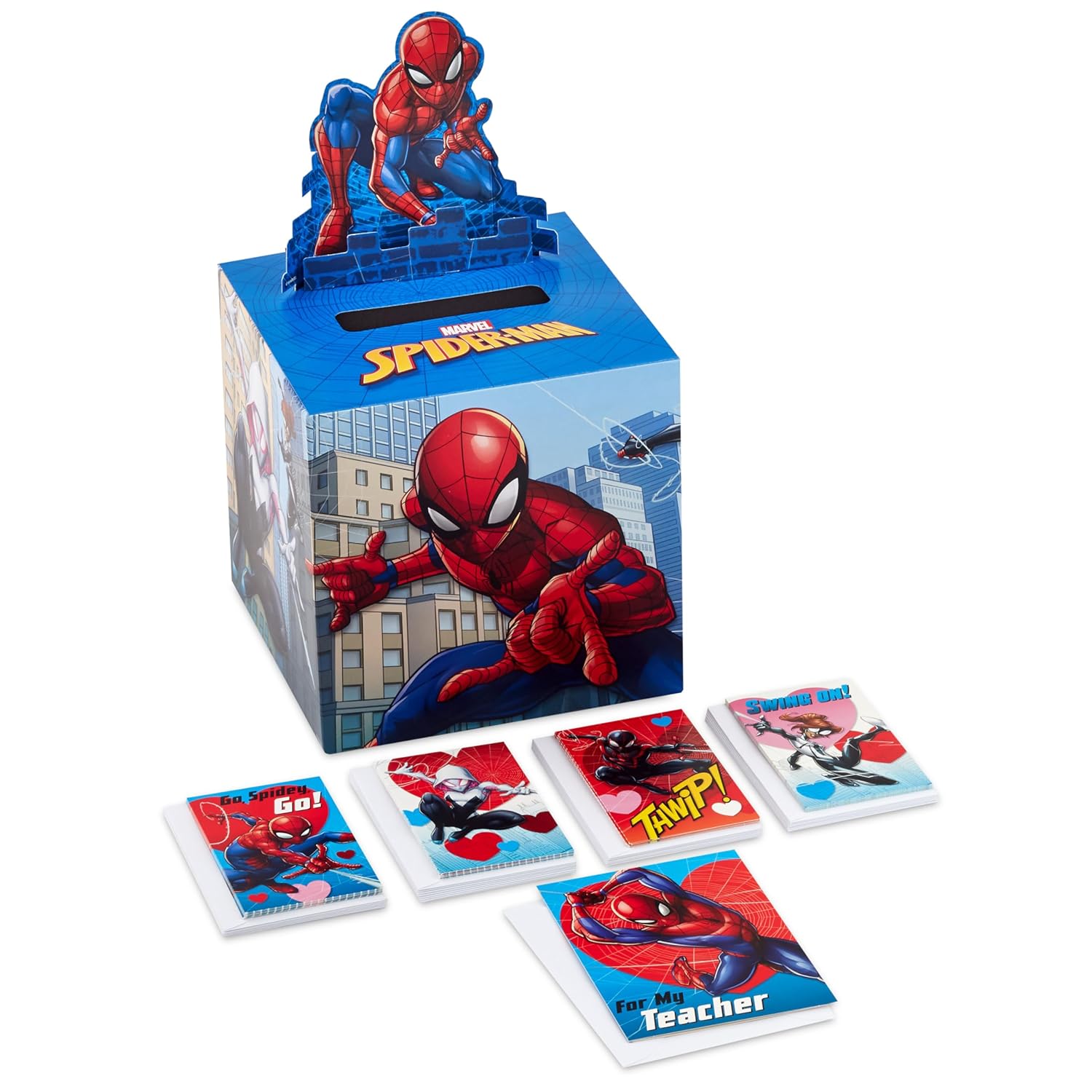 Hallmark Marvel Spider-Man Valentines Day Cards and Mailbox for Kids School Classroom Exchange (1 Box, 32 Valentine Cards, 1 Teacher Card)