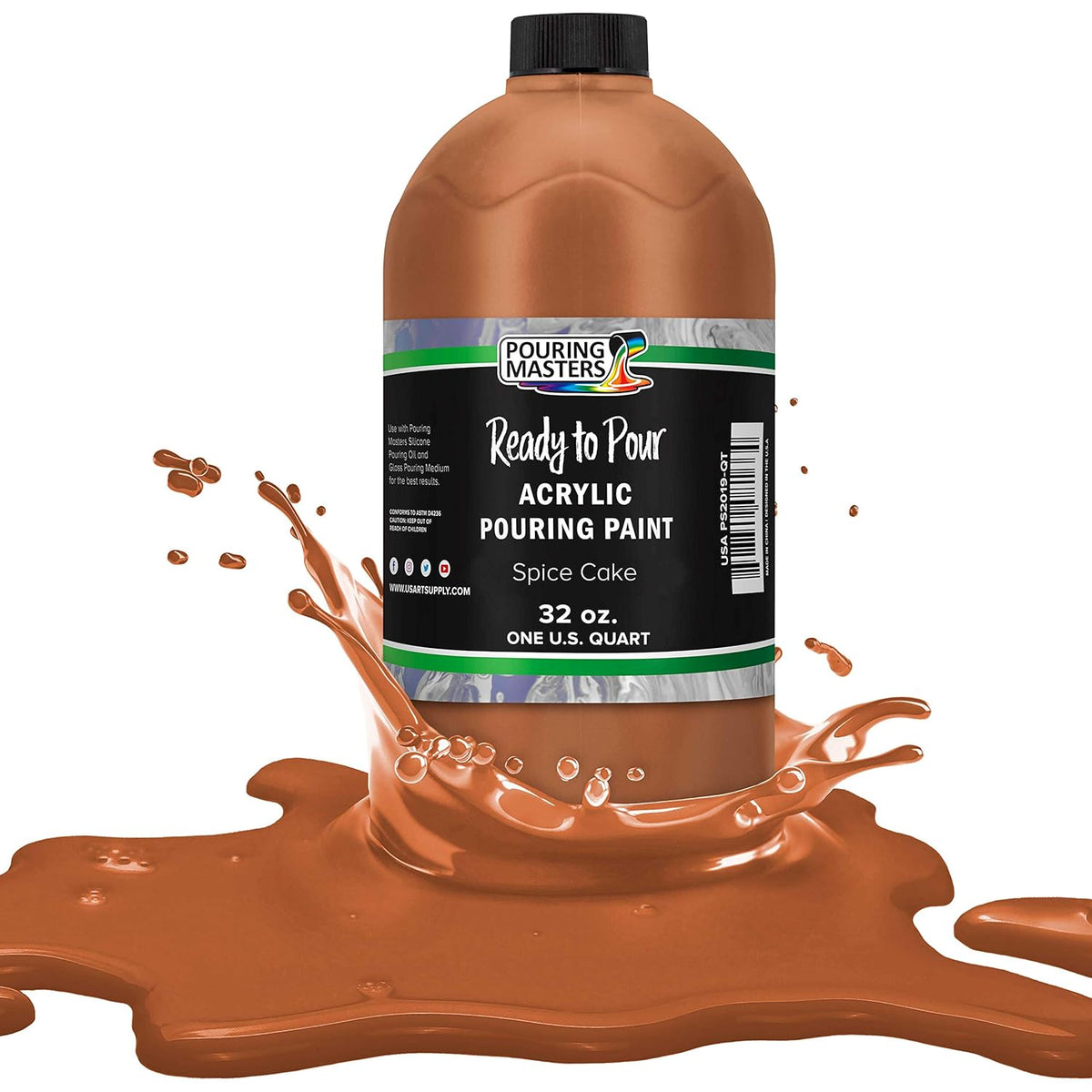 Pouring Masters Spice Cake Ready To Pour Acrylic Pouring Paint - Premium 32-Ounce Pre-Mixed Fluid Acrylic Paint - Fluid Art Supplies For Canvas, Wood, Paper, Tile & Rocks