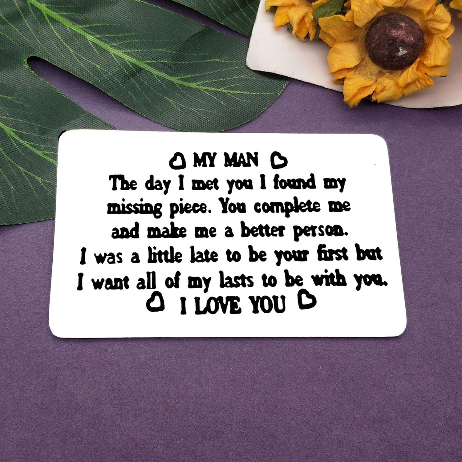 Metal Wallet Insert Card To My Man Anniversary Card For Him Men Valentine'S Day Jewelry I Love You Gifts For Hubby Boyfriend Birthday Gift For Boyfriend Fiance Husband Couple Gift Cards