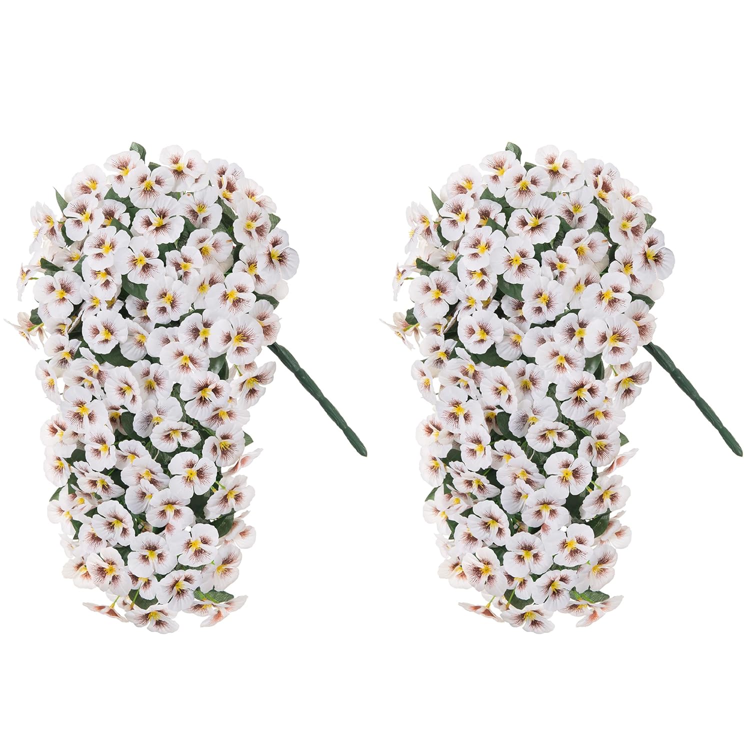 Artificial Flowers For Outdoors 2Pcs Faux Silk Pansy Vines Lush Uv Resistant Fake Hanging Flower Plants For Outside Porch Yard Patio Window Box (White)
