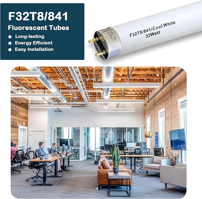 10 Pack F32T8 32W 48 Inch Fluorescent Light Bulbs 4100K Cool White G13 Medium Bi Pin Base