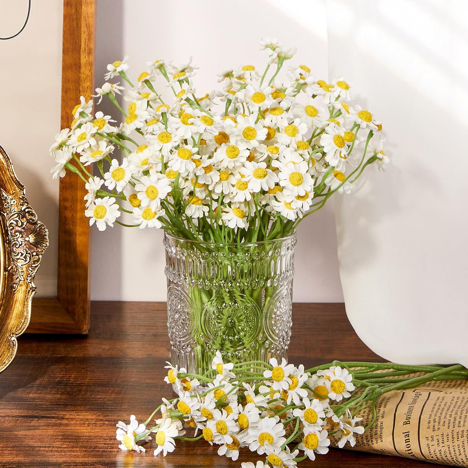 12Pcs White Daisy Flowers Artificial, Realistic Small Fake Daisies Faux Wildflower Bouquet, Arrangements For Wedding, Vase Centerpiece Table Decorations, Diy Home Party(Not Include Vase)