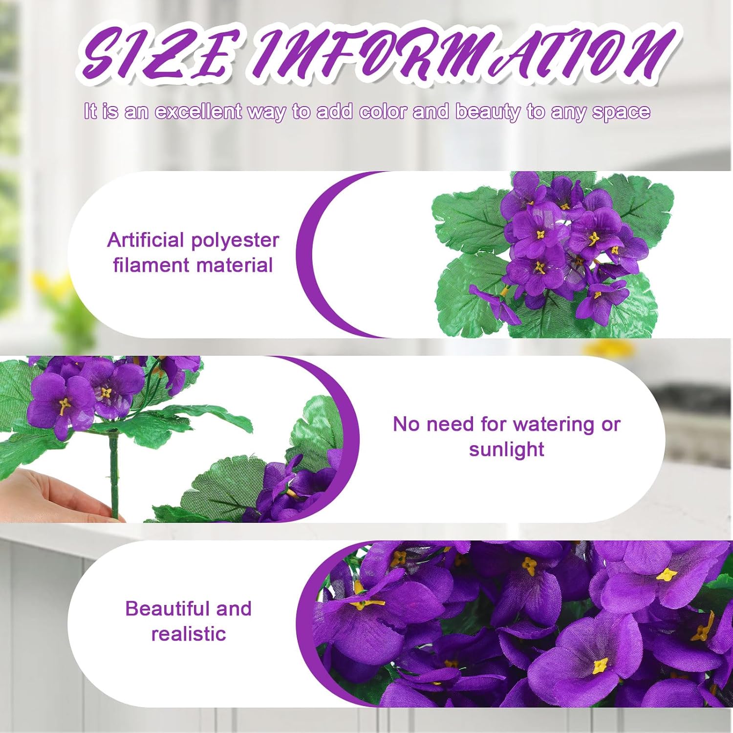 6 Pack Purple African Violet Artificial Silk Flower Bushes Individual Artificial Violet Flowers Houseplant