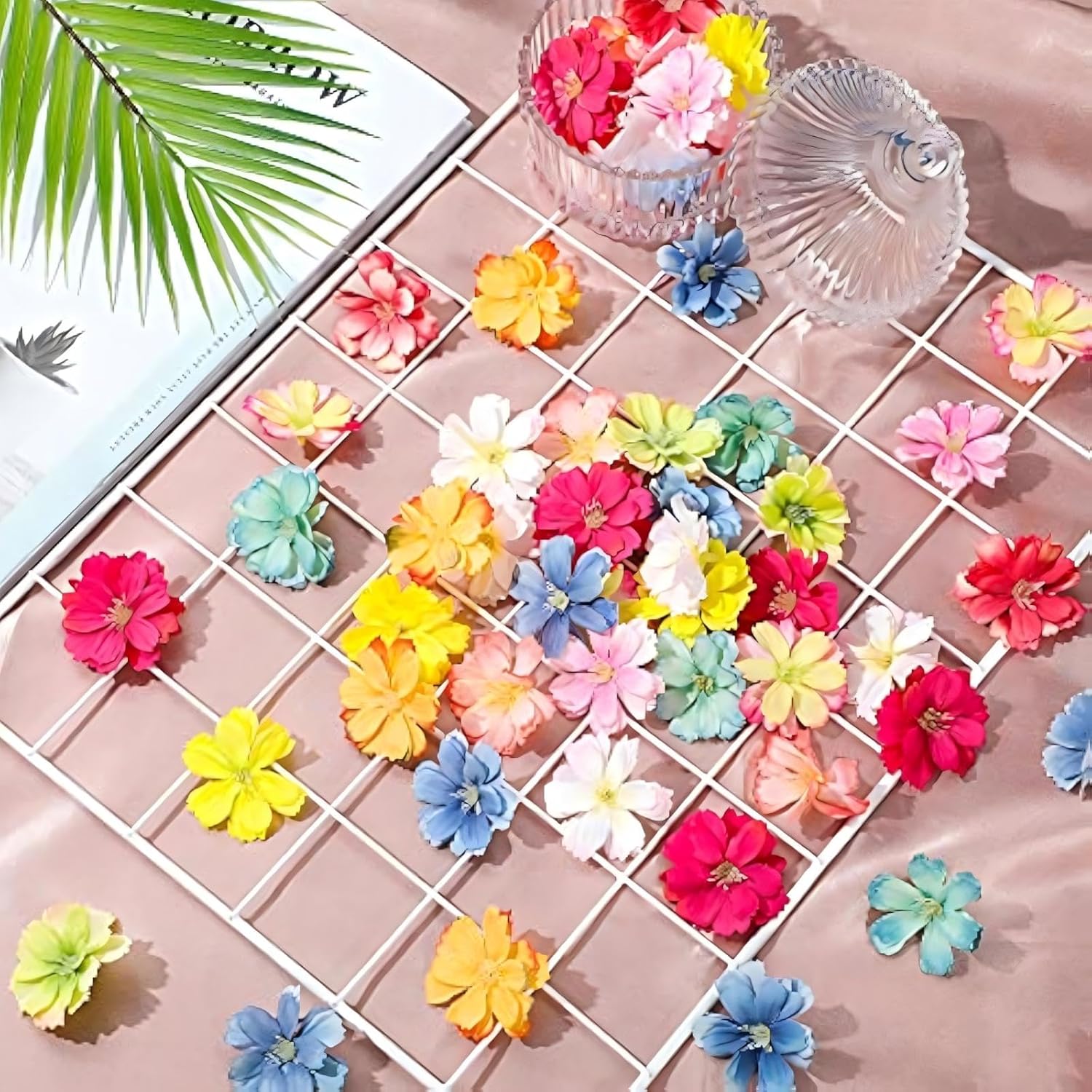 100 Pieces Faux Flower Heads For Crafts Artificial Silk Plum Blossom Heads For Home Room Wedding Party Marriage Car Shoes Hats, 1.8 Inch (Mixed Colors)