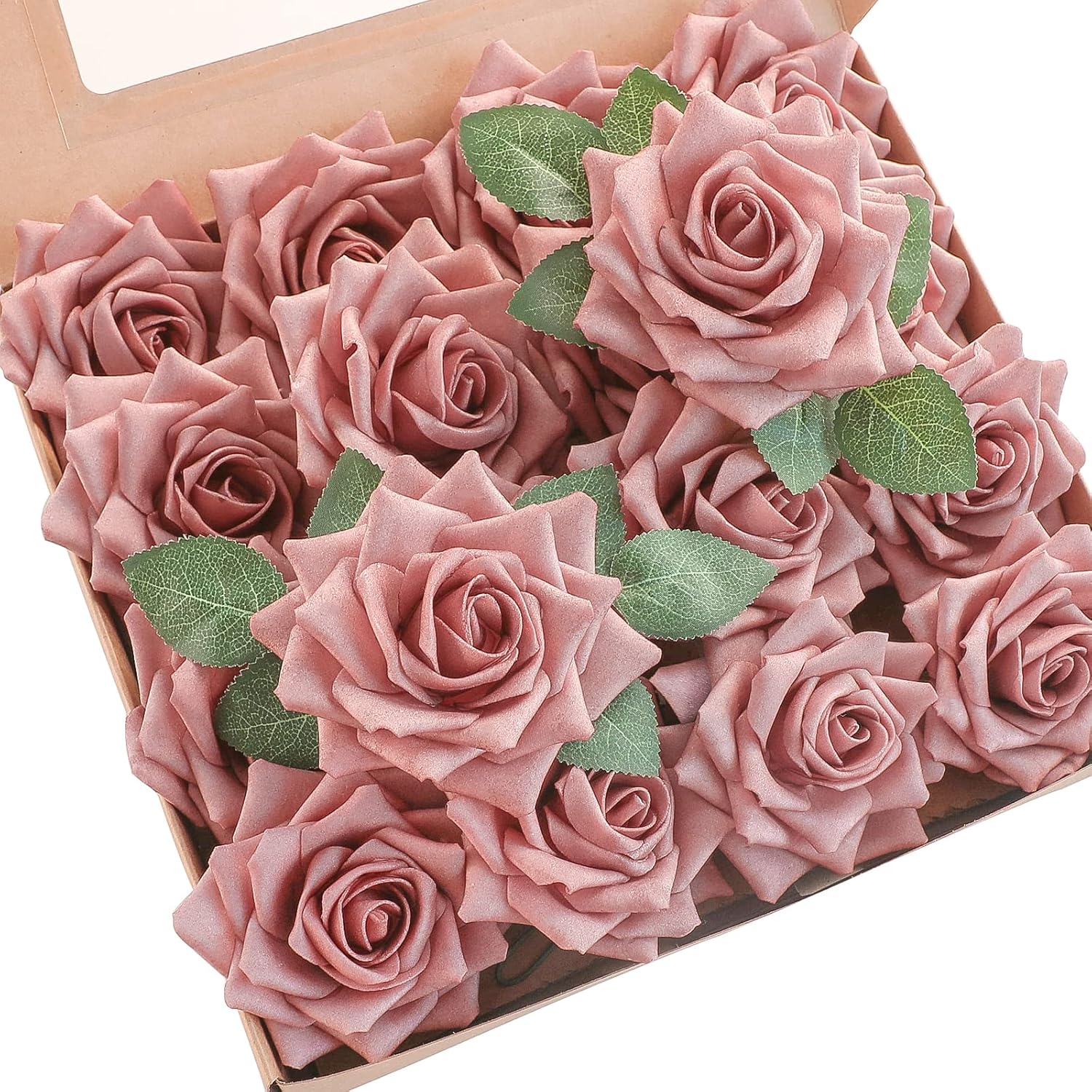 Artificial Flowers 16Pcs 3.5" Real Looking Dusty Rose Foam Fake Hybrid Tea Roses With Stems For Diy Wedding Bouquets Bridal Shower Centerpieces Floral Arrangements Party Tables Home Decoration
