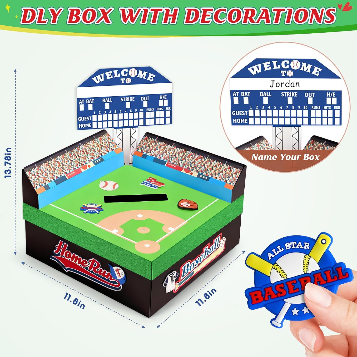 Boys Baseball Valentines Day Boxes And Cards For Kids School, 33 Pack Valentines Day Gifts For Kids Classroom For Class Exchange Party Favor (1 Baseball Field Box, 32 Valentine Cards, 1 Teacher Card)