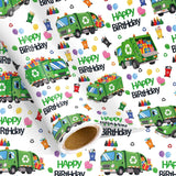 Trash Truck Birthday Wrapping Paper Roll For Boys, Green Garbage Truck Wrapping Paper For Kids Birthday Holiday Baby Shower Party Decorations, 17 Inch X 16.4 Feet