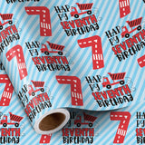 7Th Birthday Wrapping Paper For Boys, Mini Roll, Happy Seventh Birthday Truck Stripes, 17 Inches X 16.4 Feet, Perfect For Boys' Parties