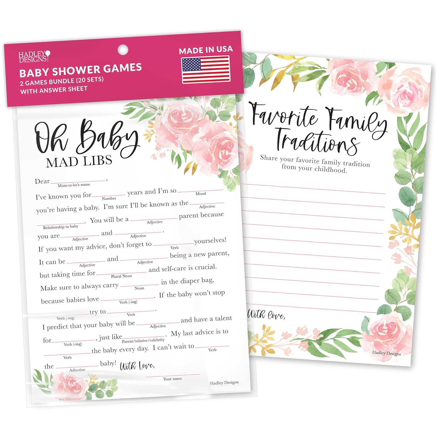 20 Floral Baby Shower Games For Girls-Hilarious Baby Shower Games, Advice Cards Mad Libs Funny Game, Family Tradition Cards