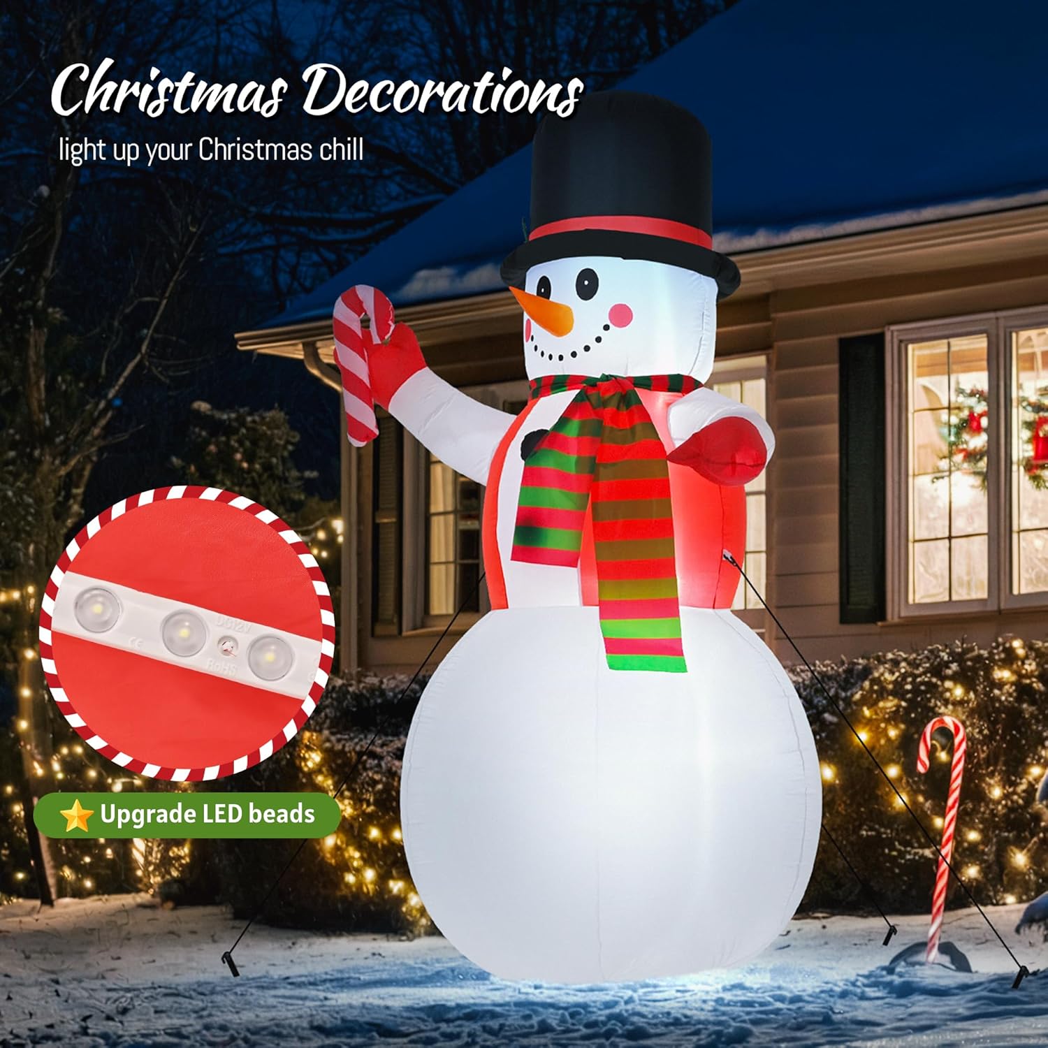 8 Ft Christmas Inflatables Yard Decorations Snowman Outdoor, Giant Christmas Blow Ups Outdoor Decor Waterproof With Buil