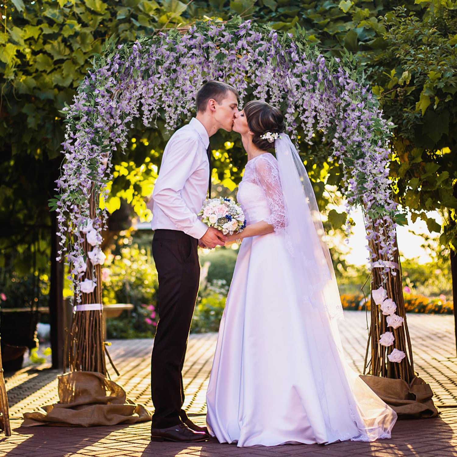 3Pcs 7Ft Artificial Wisteria Vine Garland Fake Flower Wisteria Garlands For Outdoor Indoor Wedding Wall Badroom Decoration(Purple)