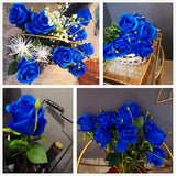 10Pcs Artificial Silk Flowers Fake Rose Flower Long Stems Bouquet For Arrangement Wedding Centerpiece Party Home Kitchen Decor (Royal Blue)