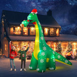 10 Ft Dinosaur Christmas Inflatable Outdoor Decoration, Lighted Dinosaur Christmas Blow Up With Xmas Hat And Tree, Xmas