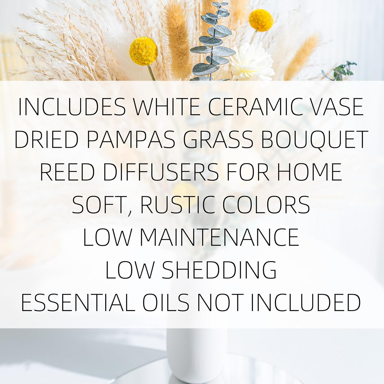 Dried Flowers Kit Reed Diffuser For Home Decor (White Ceramic Vase Included) Boho Decor , Eucalyptus Pampas Grass Bunny Tail Arrangements,Table Room Decor Wedding Party Birthday