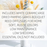 Dried Flowers Kit Reed Diffuser For Home Decor (White Ceramic Vase Included) Boho Decor , Eucalyptus Pampas Grass Bunny Tail Arrangements,Table Room Decor Wedding Party Birthday