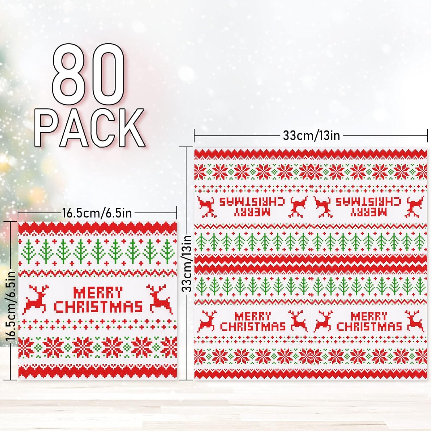 80 Pack Christmas Napkins 6.5 X 6.5 Inch Ugly Sweater Disposable Napkins Merry Christmas Dinner Napkins Red Green Holiday Paper Napkins For Xmas Winter Birthday Supplies Party Decoration