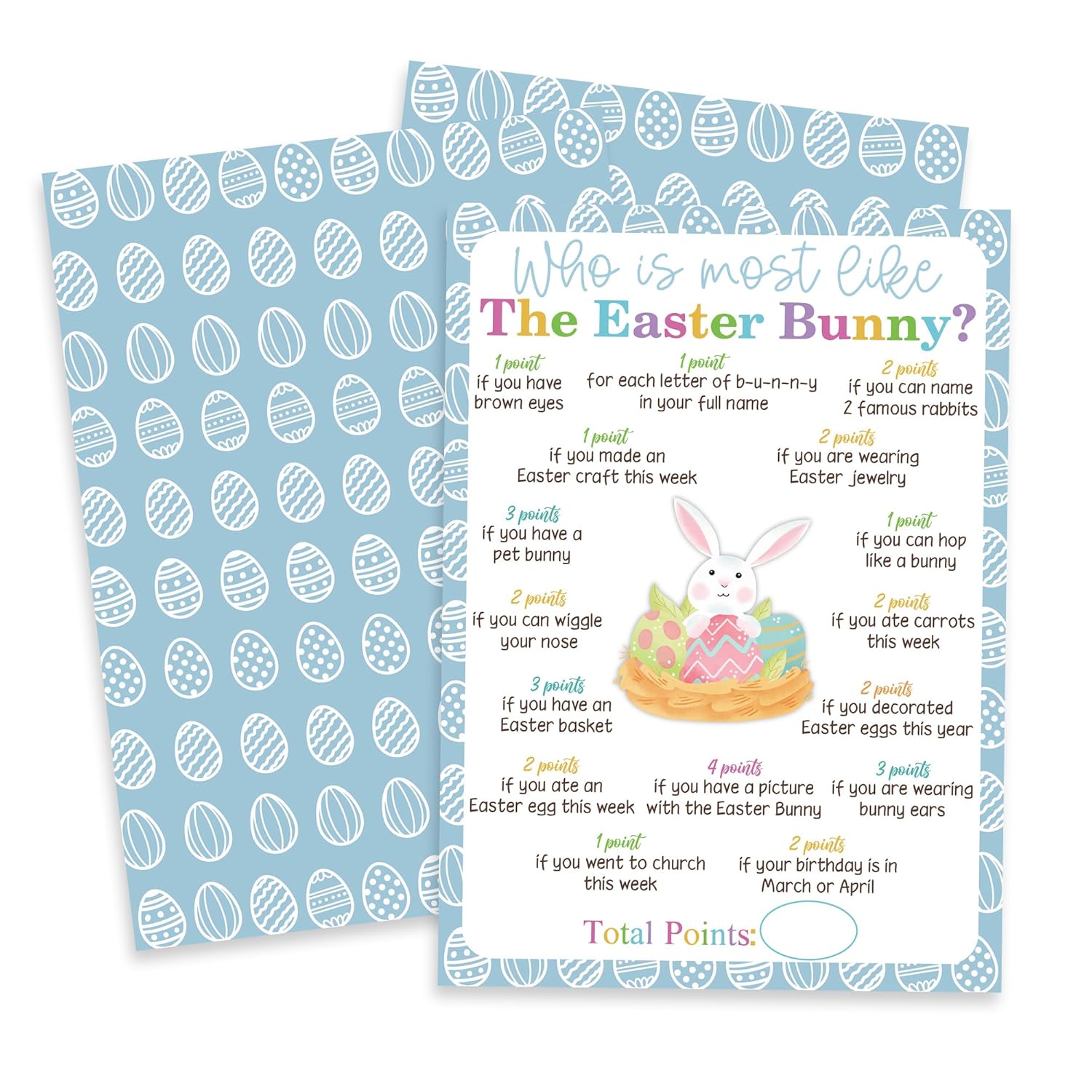 Funny Easter Game Set - 20 Pcs Who Is Most Like The Easter Bunny Double-Sided Fill In Style Game Cards, Friends, Bunny Egg Family Party Game & Activities (Bunny2) -A03