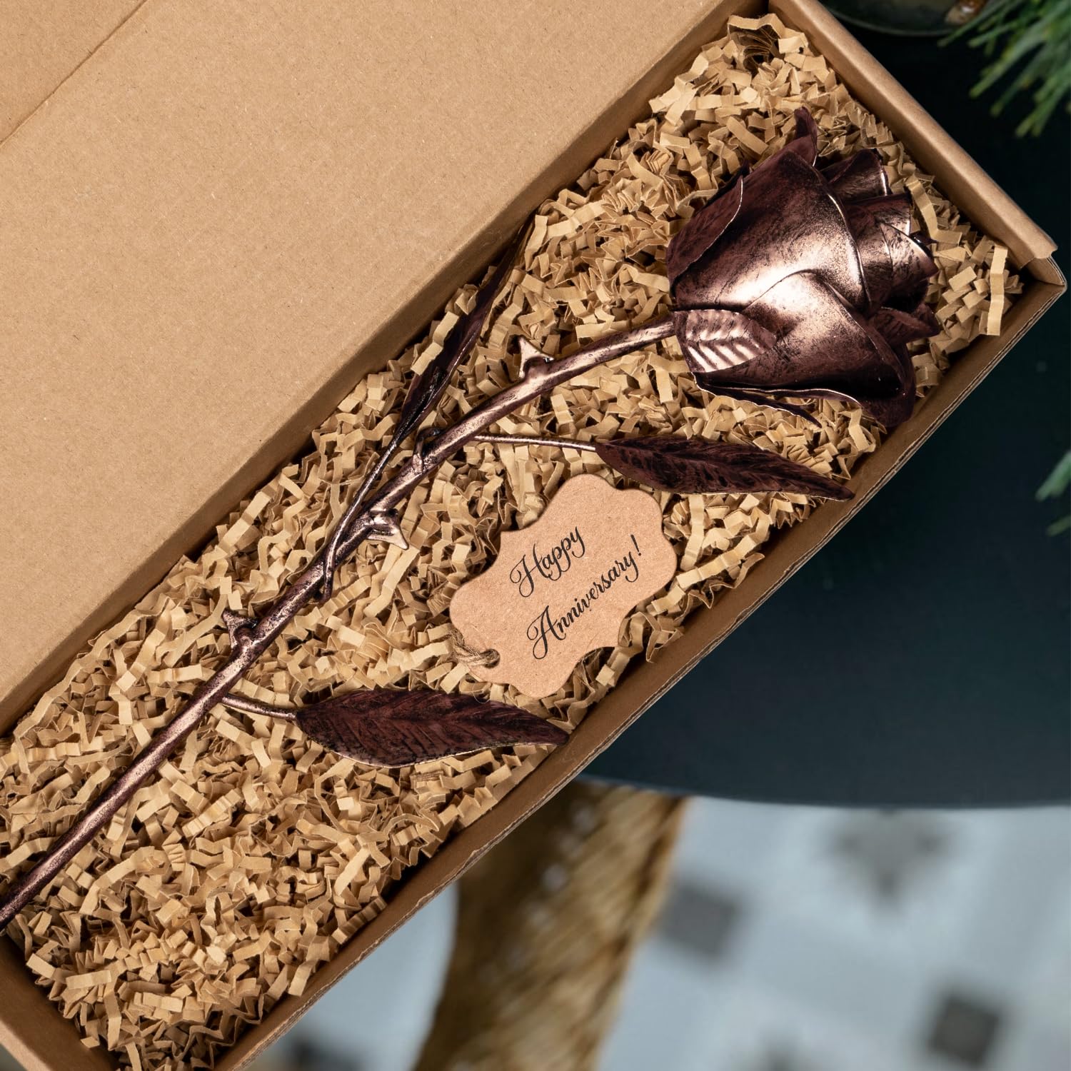 7 Year Anniversary Copper Gift For Her - Metal Rose Copper Gift For Wife 7Th Wedding Anniversary For Him Husband Couples, Everlasting Flower 22Nd 22 Year Handcrafted Love Stained Artwork