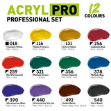 Professional Heavy Body Acrylic Paint Set 12 X 75 Ml (2.54 Fl Oz) For Artists With Canvas, Upholstery, Wood, Glass, Plastic, Fabric | Made In Europe |
