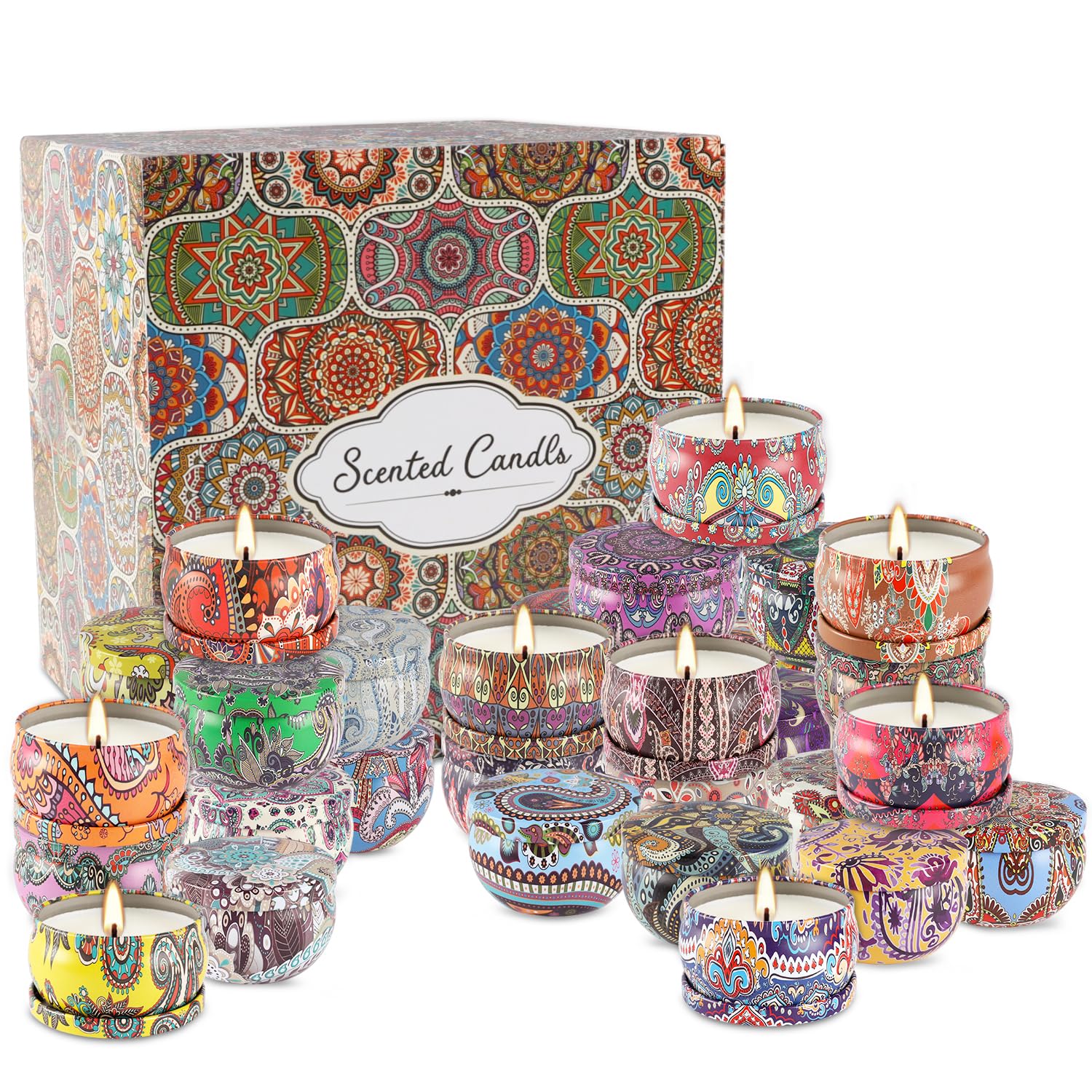 Scented Candles Gifts Set Of 36, 2.5 Oz Soy Wax Aromatherapy Travel Tin Jar Candles For Family,Colleagues,Friends, Teachers,Thank You Gifts