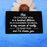 Engraved Wallet Love Note Insert Anniversary Card Gifts For Men Women Husband Gifts From Wife Wedding Day Gift Boyfriend Gifts Valentines Day Jewelry I'D Choose You Metal Cards Birthday Card Gifts