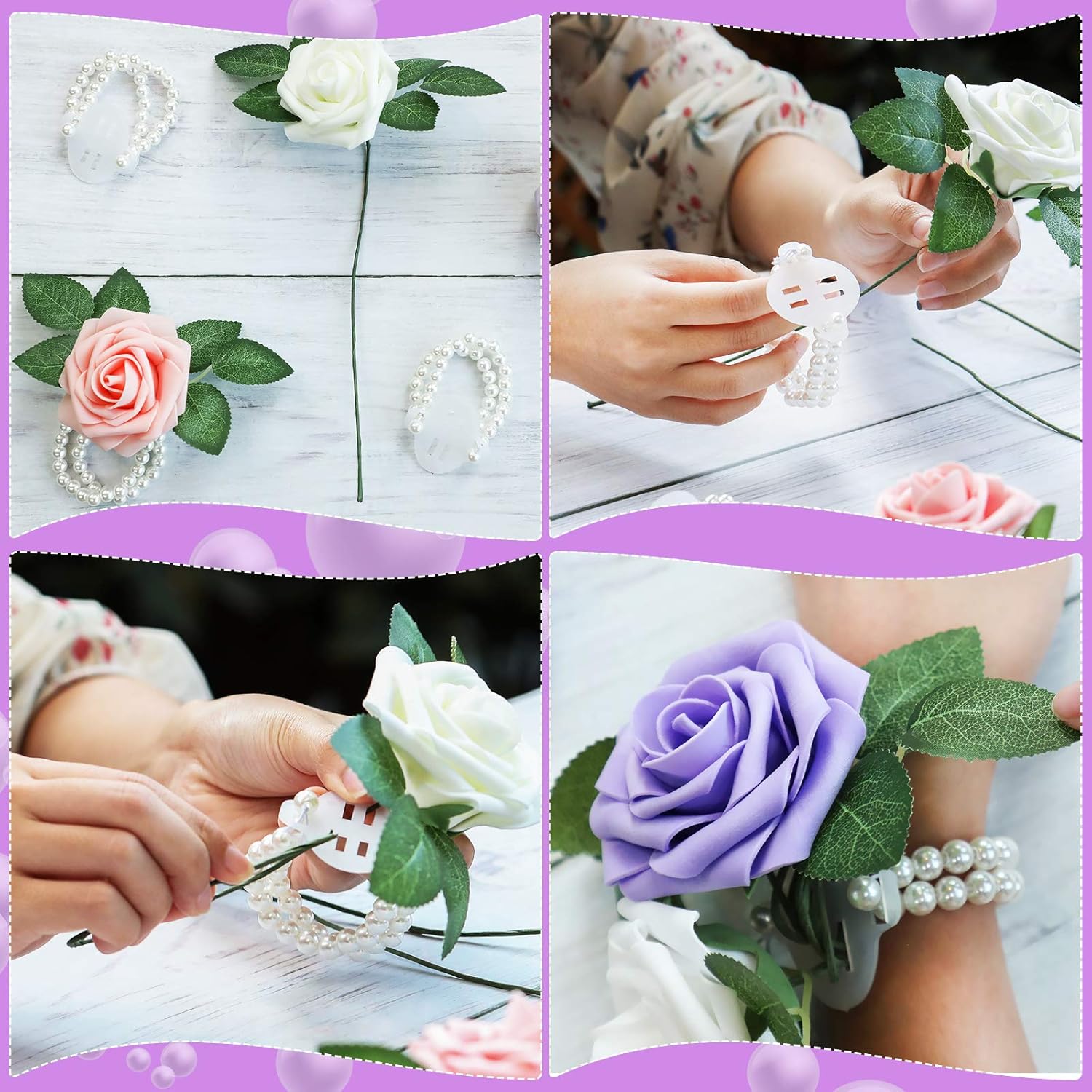24 Pieces Corsage Wristlet Elastic Pearl Wrist Bands Wedding Wrist Diy Faux Flowers Decor For Wedding Festival Beach Party