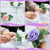 24 Pieces Corsage Wristlet Elastic Pearl Wrist Bands Wedding Wrist Diy Faux Flowers Decor For Wedding Festival Beach Party