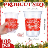 100 Pieces 16 Oz Christmas Party Cups Bulk Merry Christmas Disposable Clear Plastic Cups Holiday Xmas Party Drinking Printed Cup Xmas Supply For Beer Beverage Ice Cream Iced Coffee Snacks