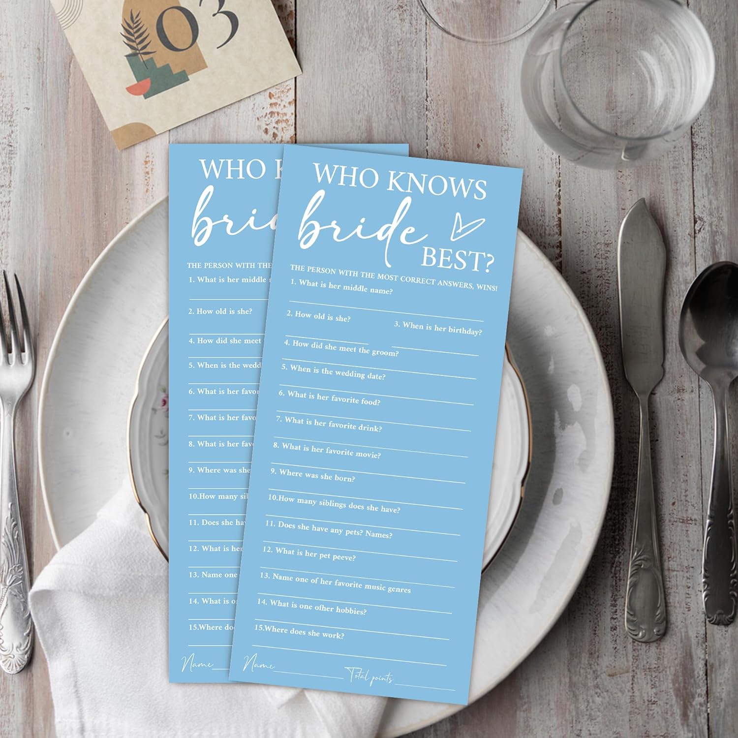 Minimalist Blue Wedding Shower Games Cards, Who Knows Bride Best, Bridal Shower Games, Engagement Party Wedding Card For 25 Guests, Bridal Party Supplies 4X9Inch-A16