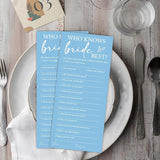 Minimalist Blue Wedding Shower Games Cards, Who Knows Bride Best, Bridal Shower Games, Engagement Party Wedding Card For 25 Guests, Bridal Party Supplies 4X9Inch-A16