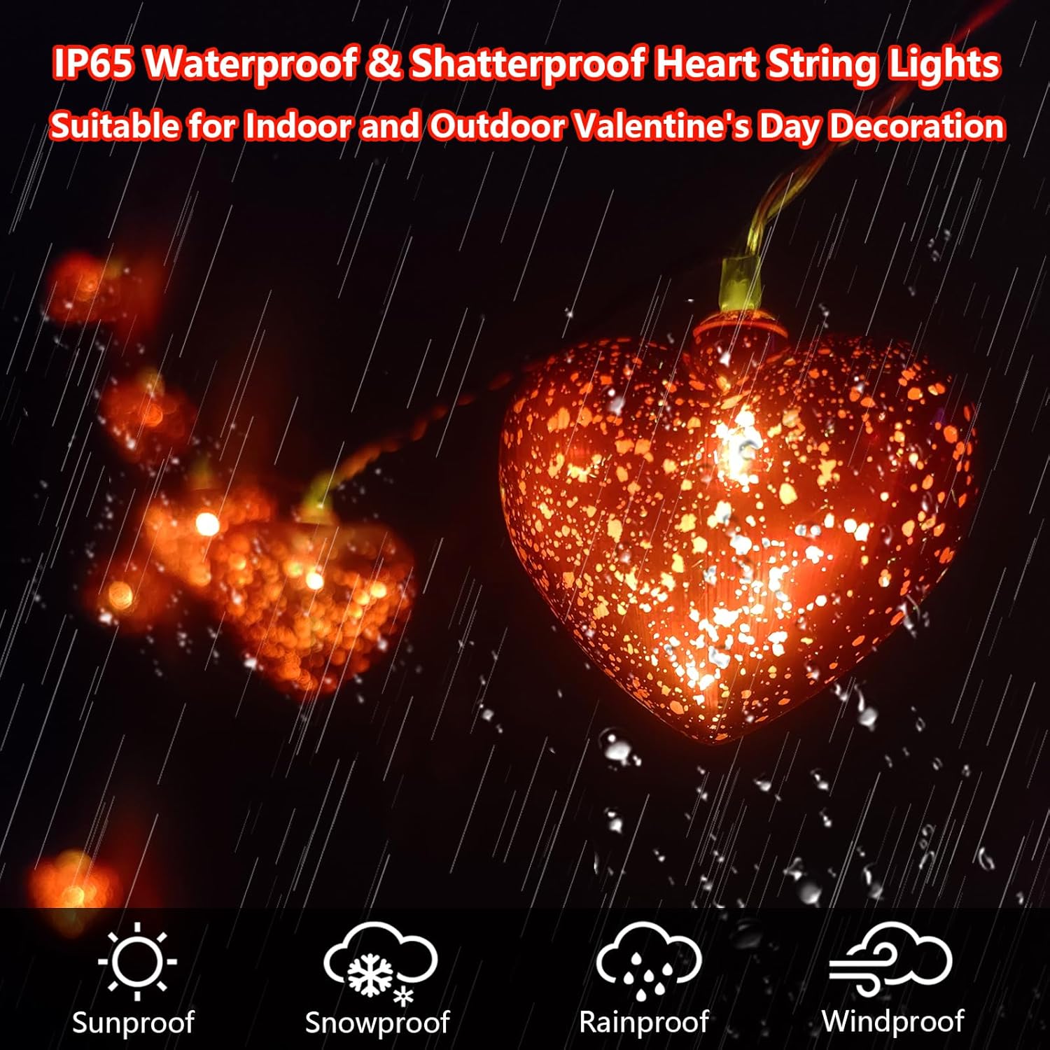 Valentine Heart Lights 6.8Ft 10 Led Valentines Decor Lights With Remote Timer, Battery Powered Heart String Lights Indoo
