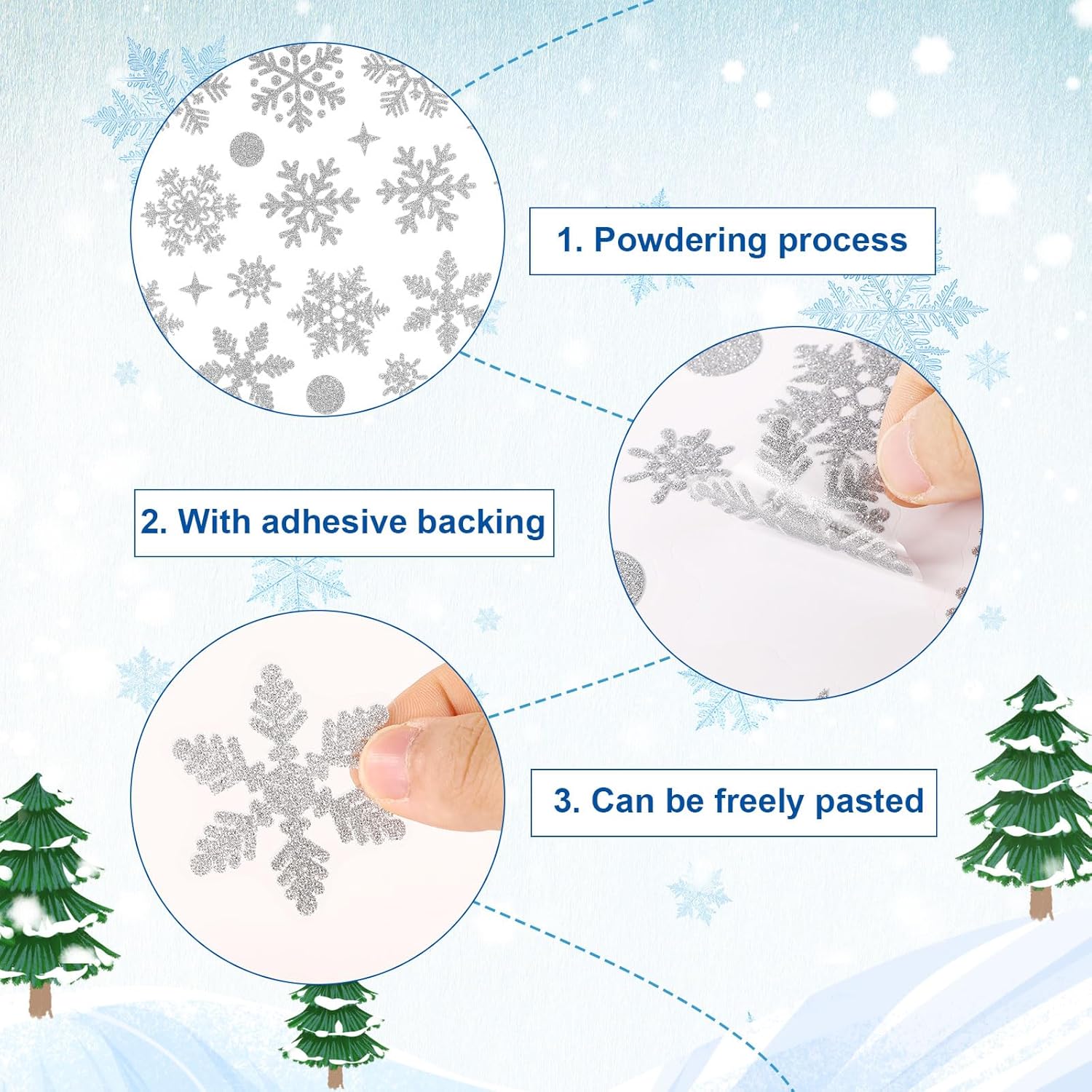 520Pcs/10 Sheets Christmas Stickers, Winter Stickers Glitter Snowflake Decals Self-Adhesive Xmas Envelope Seals Small Dots Snowflake Labels Decorations For Crafts Card Holiday Decor(Silver)
