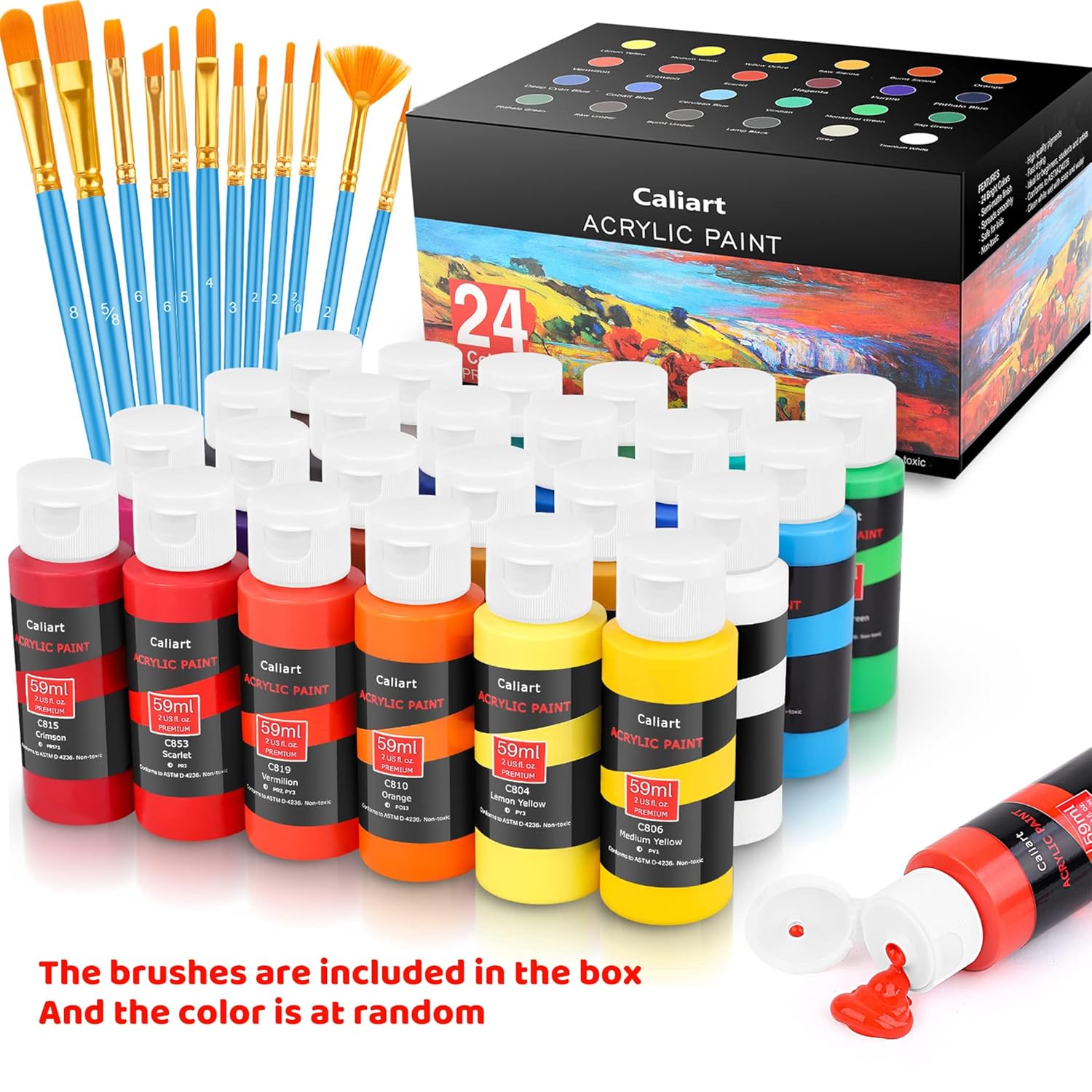24 Colors Acrylic Paint Set With 12 Brushes, Art Craft Paints Gifts Trendy Stuff For Adults Artists, Halloween Pumpkin Canvas Ceramic Rock Eggs Painting Kit Art Supplies